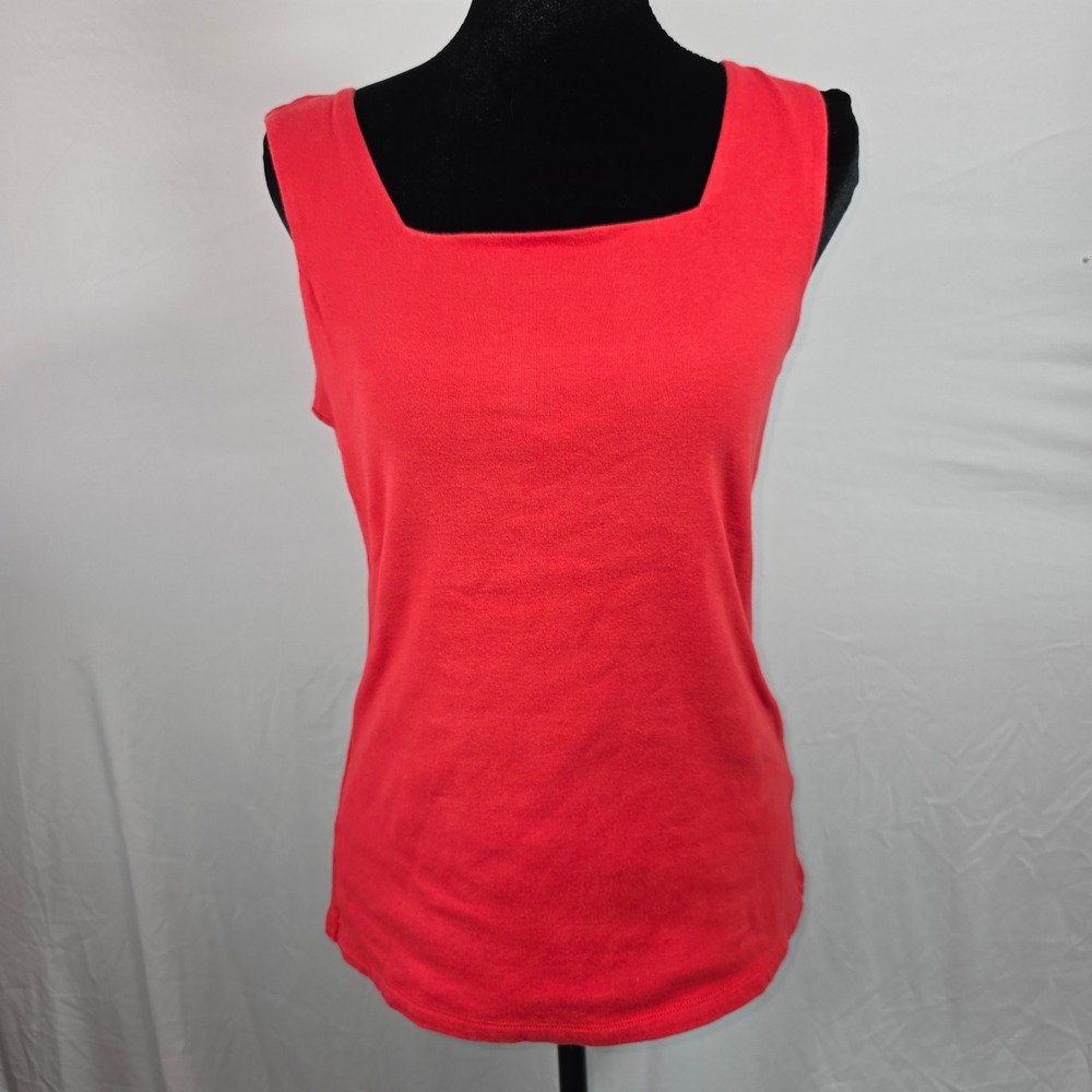 Women Red Square Neck Sleeveless Knit Tank Top Basic Layering Shell Small